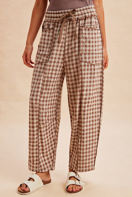 Mocha Soft Brushed Checkered Barrel Fit Pants