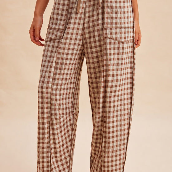 Mocha Soft Brushed Checkered Barrel Fit Pants