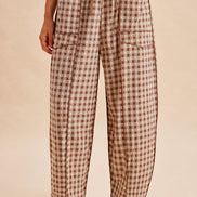 Mocha Soft Brushed Checkered Barrel Fit Pants