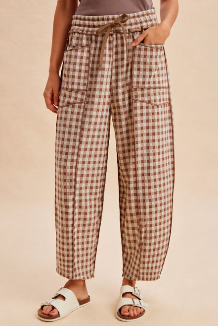 Mocha Soft Brushed Checkered Barrel Fit Pants