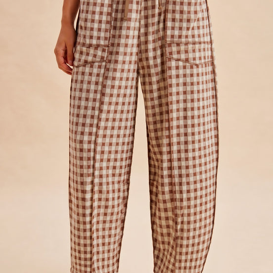 Mocha Soft Brushed Checkered Barrel Fit Pants