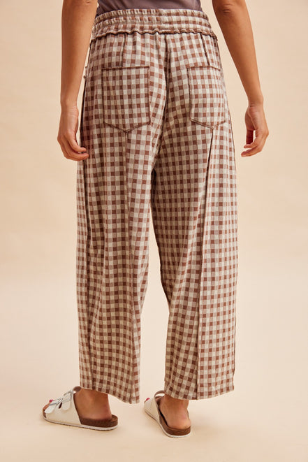 Mocha Soft Brushed Checkered Barrel Fit Pants