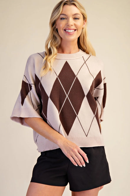 Argyle Pattern Crewneck Sweater