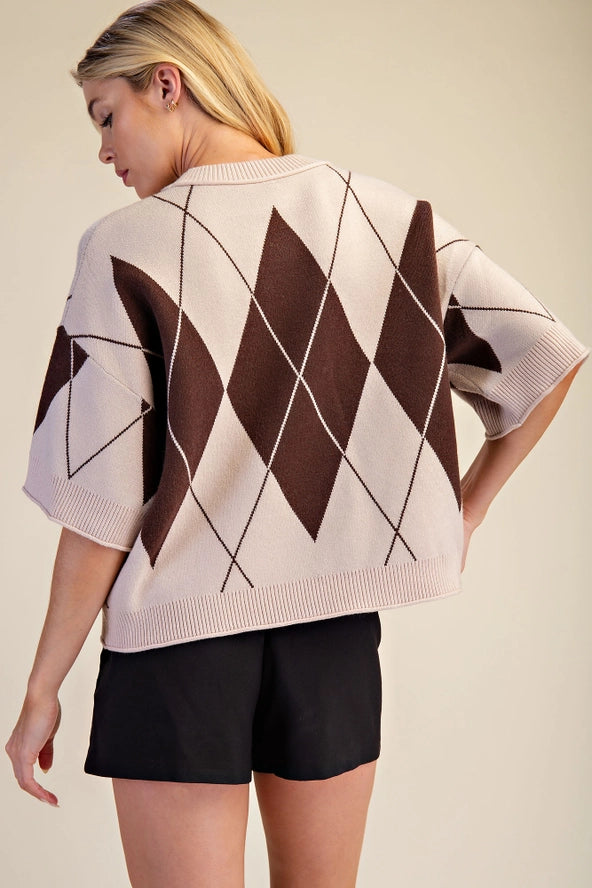 Argyle Pattern Crewneck Sweater