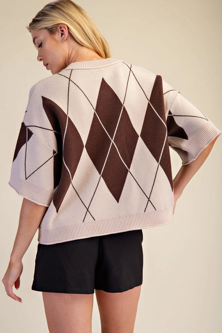 Argyle Pattern Crewneck Sweater