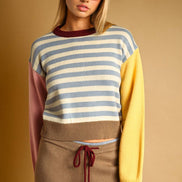 T7599ST   STRIPE WITH MULTI COLOR KNIT TOP