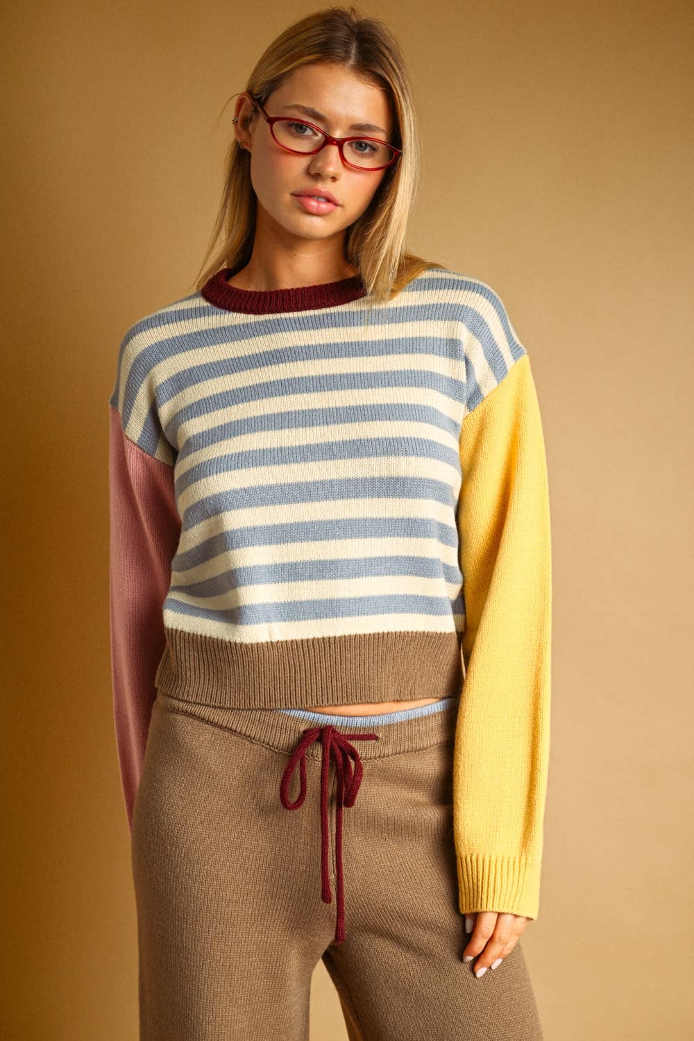 T7599ST   STRIPE WITH MULTI COLOR KNIT TOP