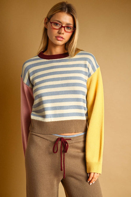T7599ST   STRIPE WITH MULTI COLOR KNIT TOP