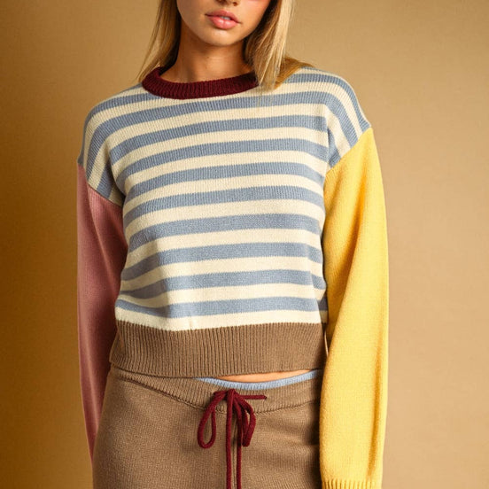 STRIPE WITH MULTI COLOR KNIT TOP