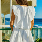 Bubble Hem Sleeveless Solid Woven Top