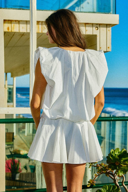 Bubble Hem Sleeveless Solid Woven Top