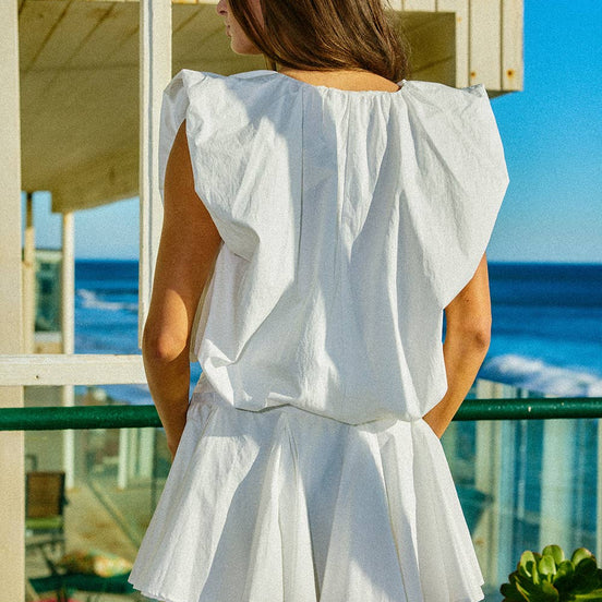 Bubble Hem Sleeveless Solid Woven Top