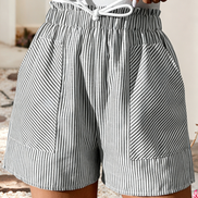 Striped Lace-up Elastic Waist Shorts