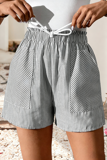 Striped Lace-up Elastic Waist Shorts