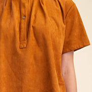 Stand Collar Suede Short Sleeve Shirt