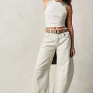 Washed Balloon Leg Denim Jeans High Waist Loose Fit