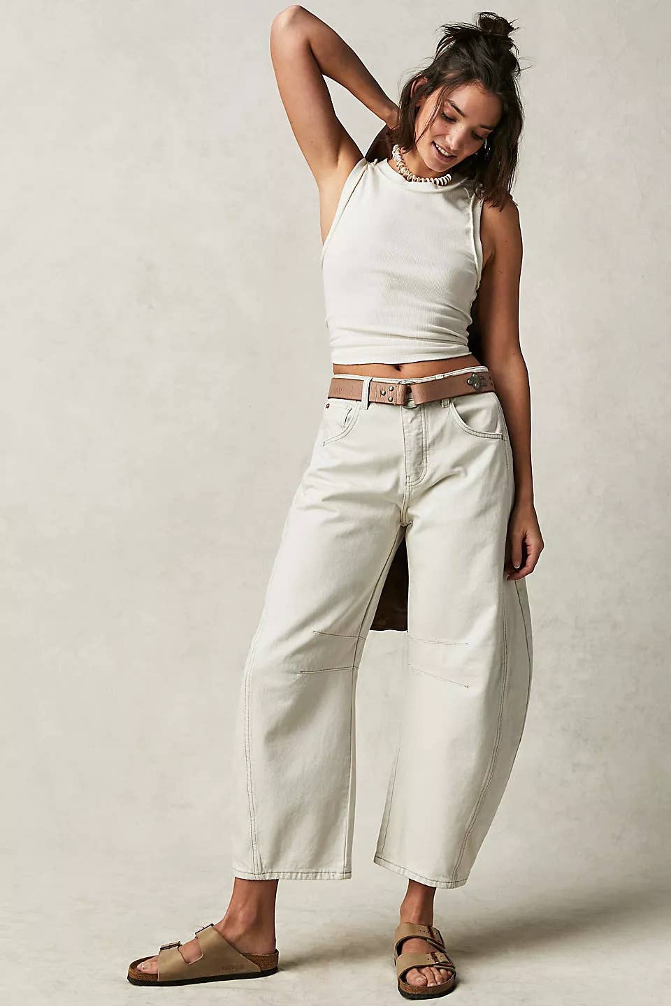 Washed Balloon Leg Denim Jeans High Waist Loose Fit