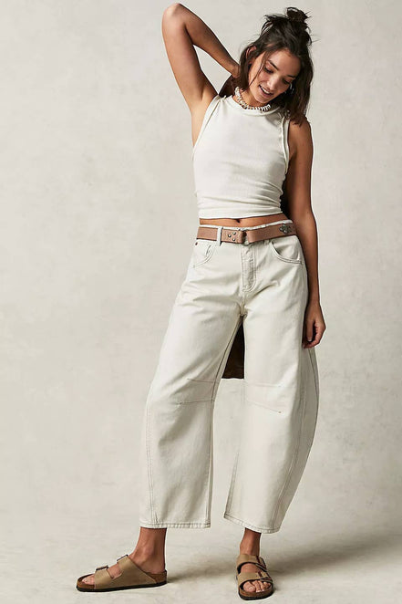 Washed Balloon Leg Denim Jeans High Waist Loose Fit