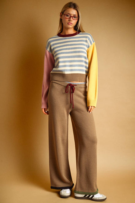 T7599ST   STRIPE WITH MULTI COLOR KNIT TOP