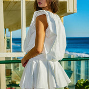 Bubble Hem Sleeveless Solid Woven Top