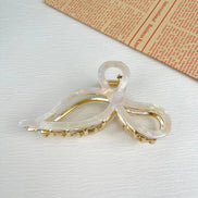 White bow hair clips gold metal claw clip