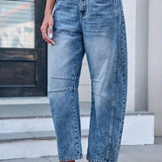 Washed Balloon Leg Denim Jeans High Waist Loose Fit