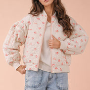 NJ90411-Floral Printed Quilted Oversized Casual Jacket