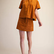 Stand Collar Suede Short Sleeve Shirt
