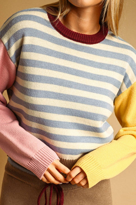 T7599ST   STRIPE WITH MULTI COLOR KNIT TOP