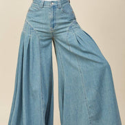 BOHO PLEATED WIDE-LEG DENIM PALAZZO PNTS