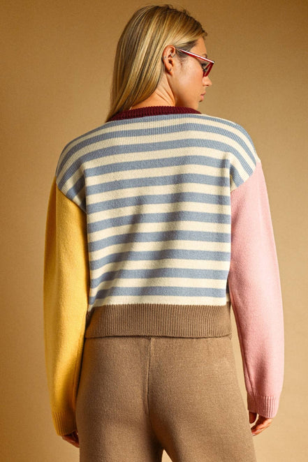 T7599ST   STRIPE WITH MULTI COLOR KNIT TOP