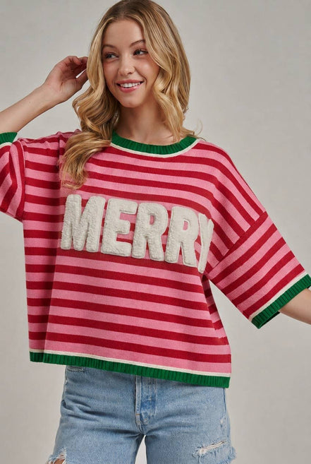 MERRY CHRISTMAS SHERPA LETTERING SWEATER