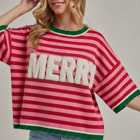 MERRY CHRISTMAS SHERPA LETTERING SWEATER