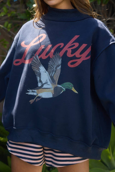 IT2594-MALLARD | 'Lucky & Mallard' Mock-Neck Sweatshirt