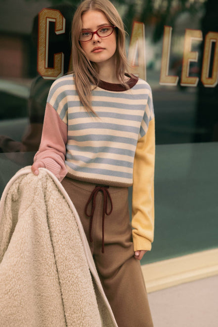 T7599ST   STRIPE WITH MULTI COLOR KNIT TOP
