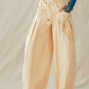 Rope Drawstring Balloon Pants Pleated Front