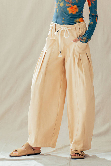 Rope Drawstring Balloon Pants Pleated Front