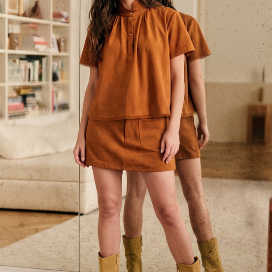 Suede-Look Soft Brush Stretchy Skort