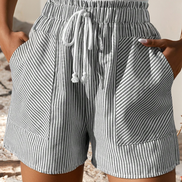 Striped Lace-up Elastic Waist Shorts