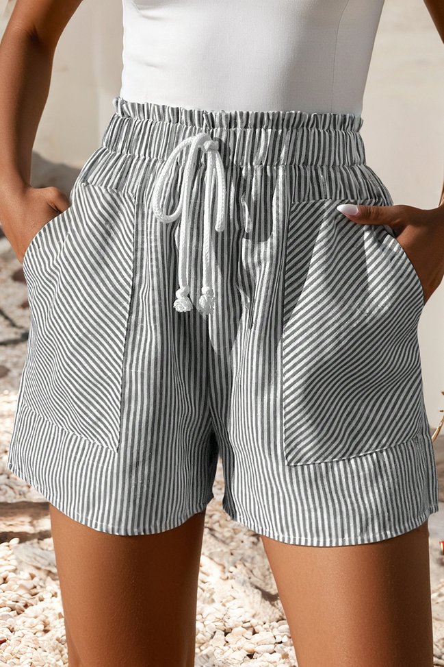 Striped Lace-up Elastic Waist Shorts