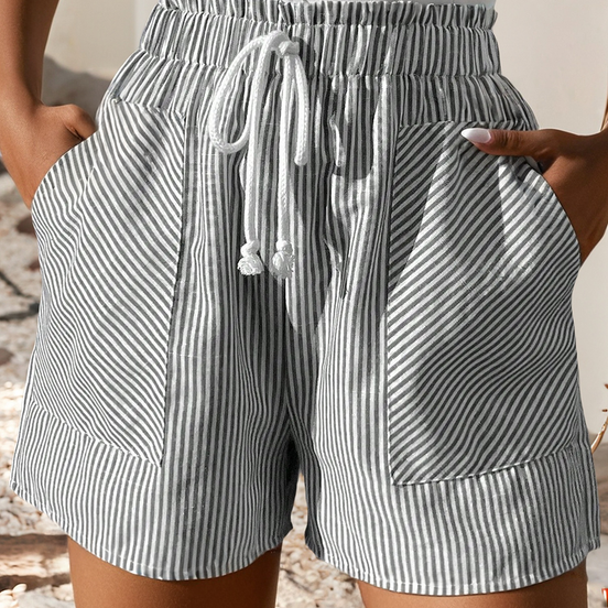 Striped Lace-up Elastic Waist Shorts