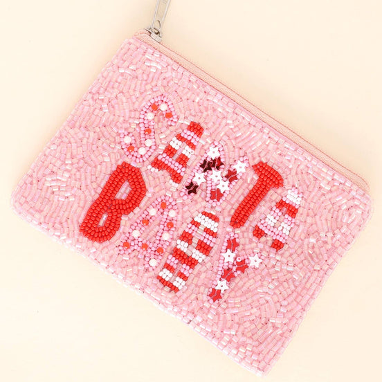 Santa Baby Candy Cane Beaded Coin Bag