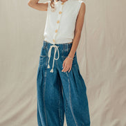 Rope Drawstring Balloon Pants Pleated Front