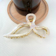 White bow hair clips gold metal claw clip