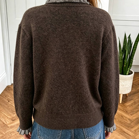 Contrast Plaid Ruffle Trim Pullover Sweater