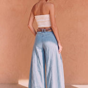 BOHO PLEATED WIDE-LEG DENIM PALAZZO PNTS