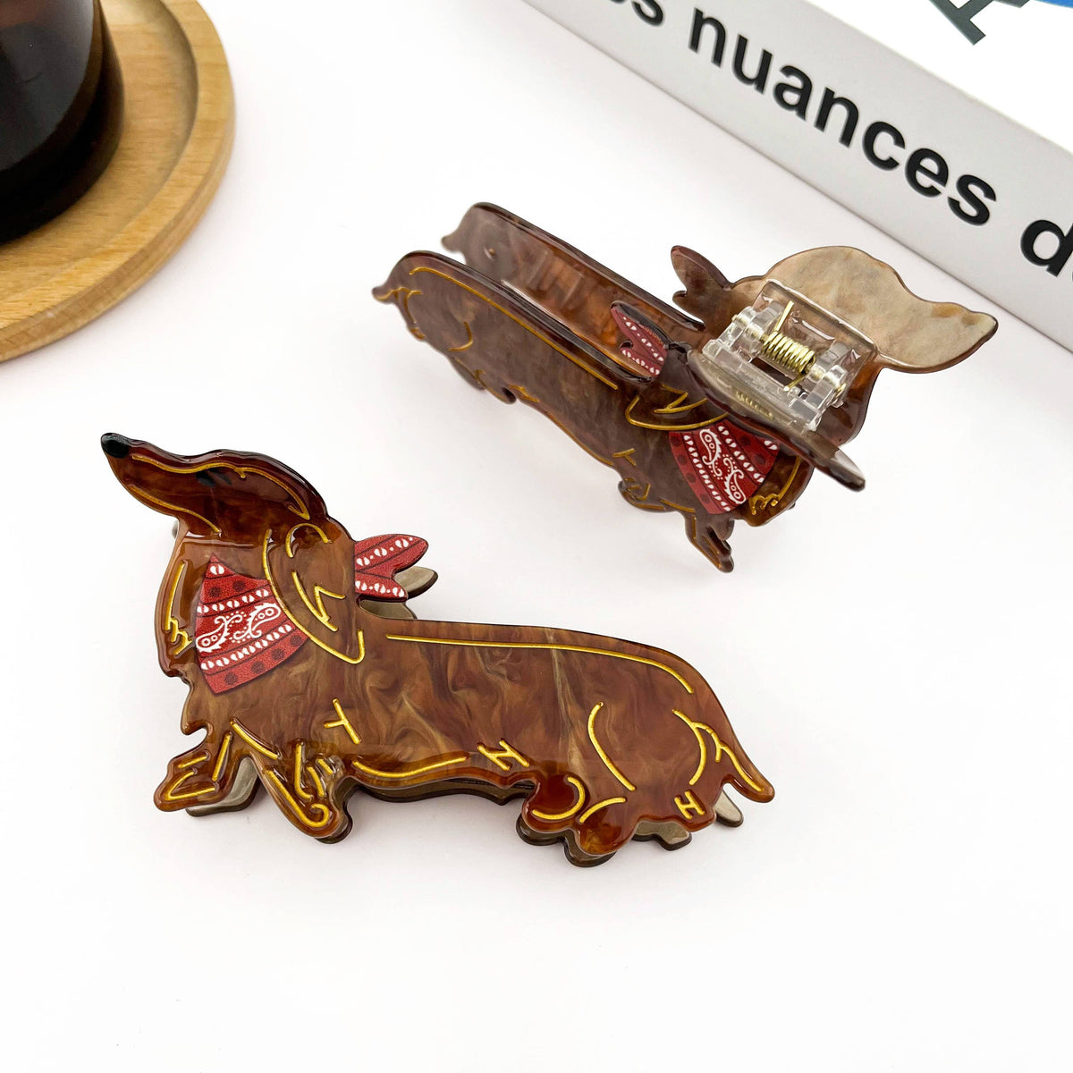 Cute Brown Dog Hair Claw Clip, Dachshund Hair Clip