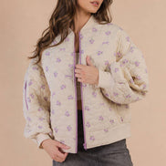 NJ90411-Floral Printed Quilted Oversized Casual Jacket