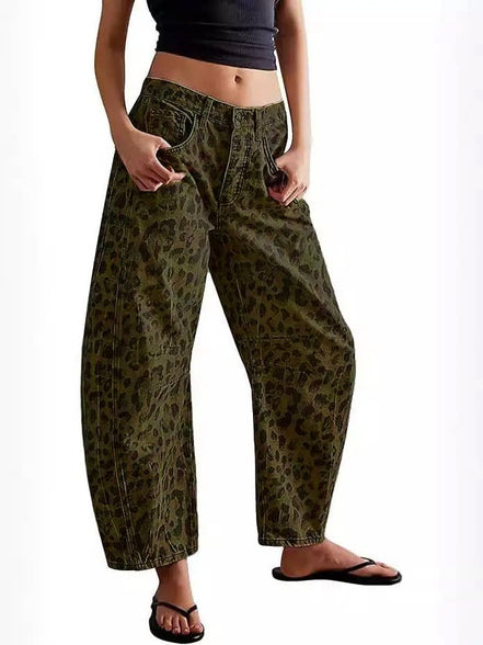 Washed Balloon Leg Denim Jeans High Waist Loose Fit