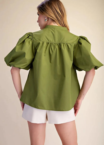 Isabella Olive Puff Short Sleeve Top